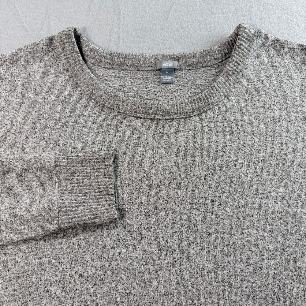 Aerie Sweatshirt Womens Medium Gray Oversized Knit Pullover Athleisure Chic - Picture 7 of 9